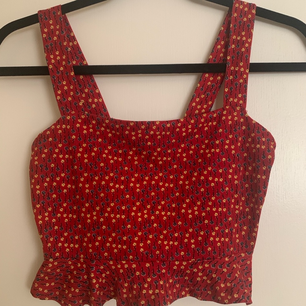 Forever 21 Red and Yellow Patterned Crop Top